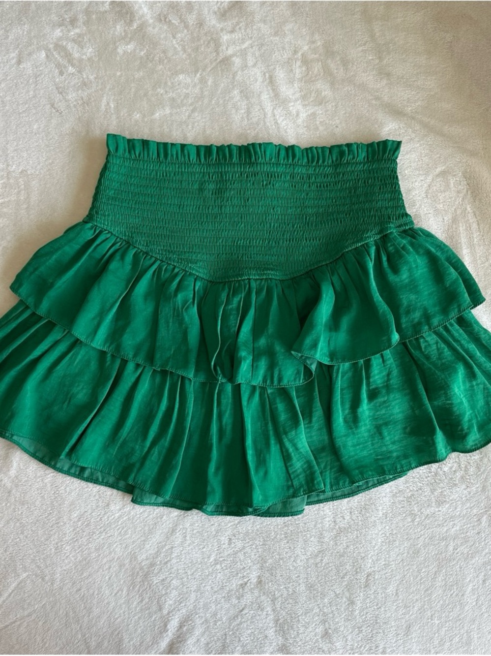 eesome Green Smocked Ruffle Tiered Mini Skirt